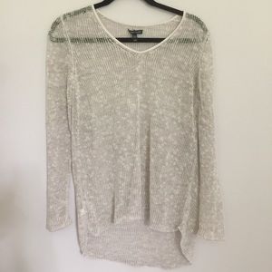 Eileen Fisher Fishnet Leather Trim V—Neck Top